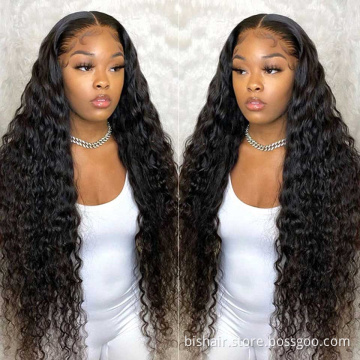 Deep Wave Frontal Wig  T Part Brazilian Deep Wave WigTransparent Lace Wigs Wet And Wavy Deep Curly Lace Front Human Hair Wigs